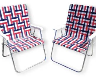 Pair Of Folding Aluminum Red White Blue Mesh Lawn Chairs