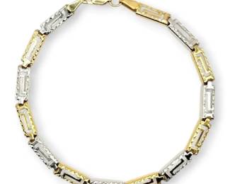 14k Gold Kronos TwoToned Greek Key 7 Bracelet 2.92g
