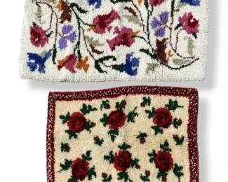 Two Vintage Floral Latch Hook Rugs