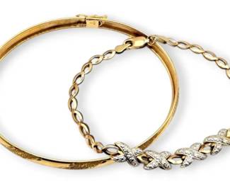 10k Gold Diamond X Link Bracelet Bangle 7.35g Total