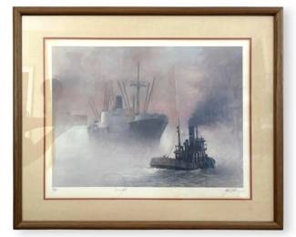 Maritime Lithograph Arrival by artist John Kelly 38.25W x 31.50H