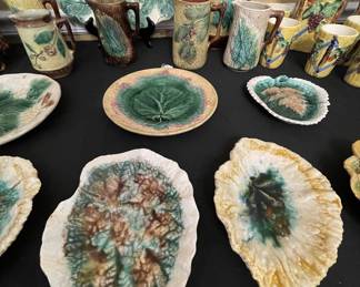 Lots of majolica begonia plates