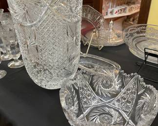 Brilliant cut glass vase & bowl