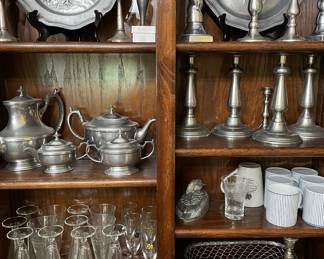 Lots of pewter & crystal