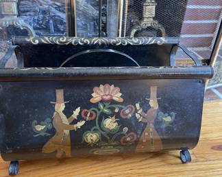 Antique folk art tin magazine rack 