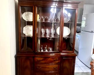 Vintage mahogany breakfront China display cabinet popular in the 1920s to 1940s