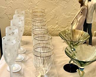 Lenox Ambassador crystal water goblets, Hand-blown Martinis, and champagne flutes