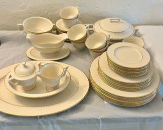 Lenox Temple Collection Citation Gold  six 5 Piece Place settings, oval platter, covered vegetable dish, gravy boat, cream and sugar 