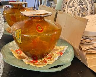 Maestri Vetrai di Murano , Italy, Amber glass art vase