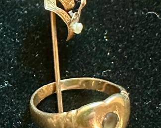 14K stick pin and 14k ring