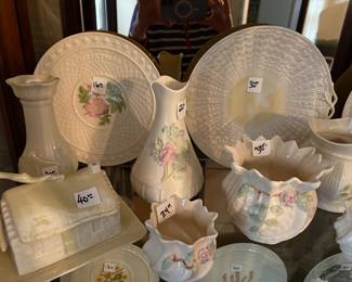 MULTIPLE SHELVES OF BELLEEK - ALL IN EXCELLENT CONDITIOIN
