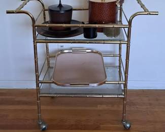 Vintage Serving Cart and Barware Set