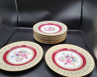 Set of 8 Thomas Floral Porcelain Dinner Plates with Gold Trim