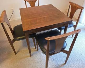 MidCentury Modern Walnut Expandable Card Table  Chair Set