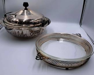 Vintage Pyrex Casserole Dishes With SilverPlated Stands