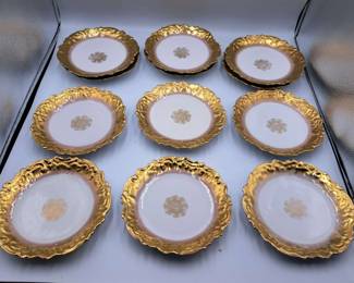 Set of 12 Limoges Gold Trimmed Dessert Plates