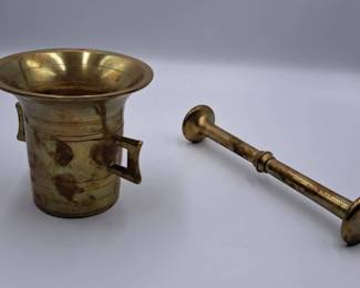 Vintage Solid Brass Mortar and Pestle Set