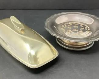 Silver Plate Butter Dish with Lid and Pedestal Tray