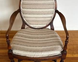 Vintage Louis XVI Style Carved Wooden Armchair with Oval Medallion Back