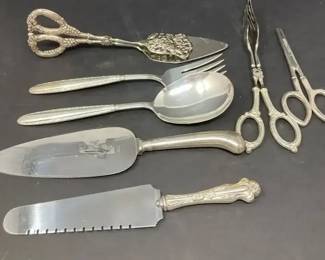 Sterling Handle Serving Utensils and Scissors Assortment