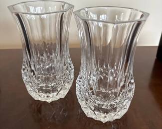 Pair of Cristal dArques Longchamp Anemone Crystal Vases  In Original Boxes