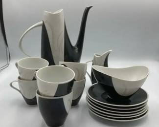 Karlovarsky Porcelain Coffee  Tea Set  Modern Black  White Design