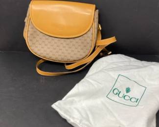 Vintage Gucci Monogram Canvas  Leather Crossbody Bag  Authenticated