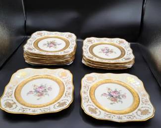 Set of 12 Vintage KA Krautheim Porcelain Floral Plates with Gold Accents