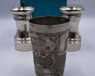 Vintage Pewter Wine Cup And Peppermill Set