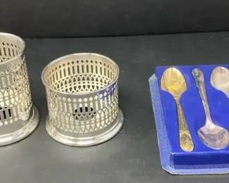 Vintage Silver Plate Spoons and Pierced Holders Assortment