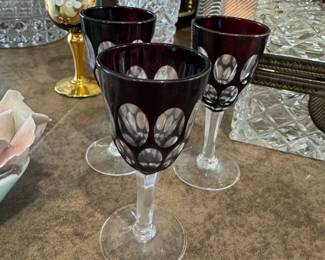 Vtg ruby cut clear glass miniatures