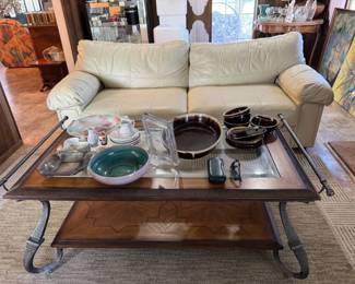 Leather couch and coffee table