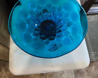 Fenton blue glass hobnail vtg