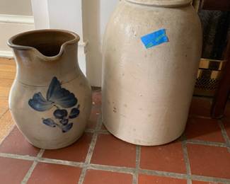 Early American Salt Crock and Serving Pitcher (pitcher as is)