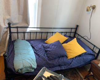 Twin Size Day Metal Day Bed with bedding and pillows