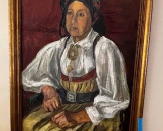 1932 Woman in Traditional Costume, .Oil on Canvas. Instant relative!!!