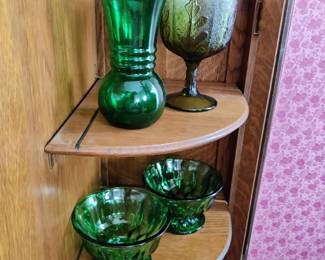 Green antique glassware
