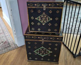 Vintage Pennsylvania Dutch style wooden storage boxes