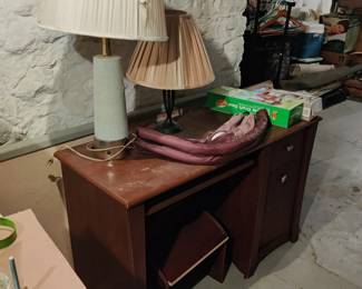Desk and lamps