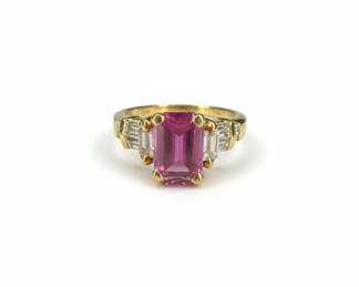 Ladies 14k Pink Garnet & Diamond Ring
