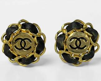 Vintage Chanel Logo & Ribbon Clip On Earrings