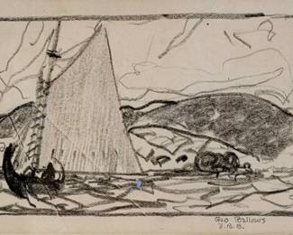 George Bellows "Sailboat Camden" Drawing on Paper
