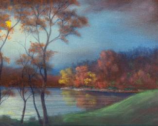 Reuben Brewer 'Lake Landscape' Oil on Board