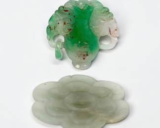 (2) Finely Carved Vintage Jade and Jadeite Pieces