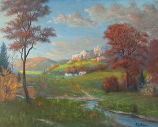 Reuben Brewer 'Farmland Landscape' Oil on Canvas