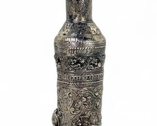 Burmese Silver Repousse Figural Vessel With Bird Finial