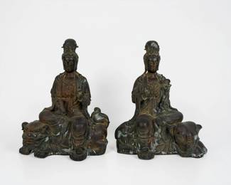 Pair of Chinese Bronze Bodhisattva Figures