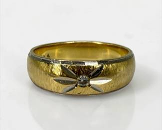 Mens 14K Gold Etched & Diamond Ring