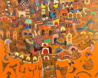 Jean Francois Larrieu 'Village Tree' Oil On Canvas