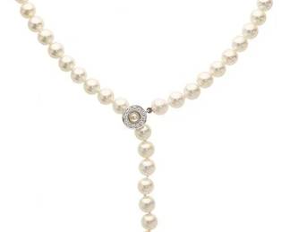 Mikimoto 18K Gold Pearl & Diamond Necklace & Earrings